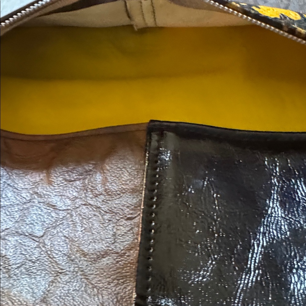 Vintage Patchwork Leather Handbag With Yellow Trim - image 5